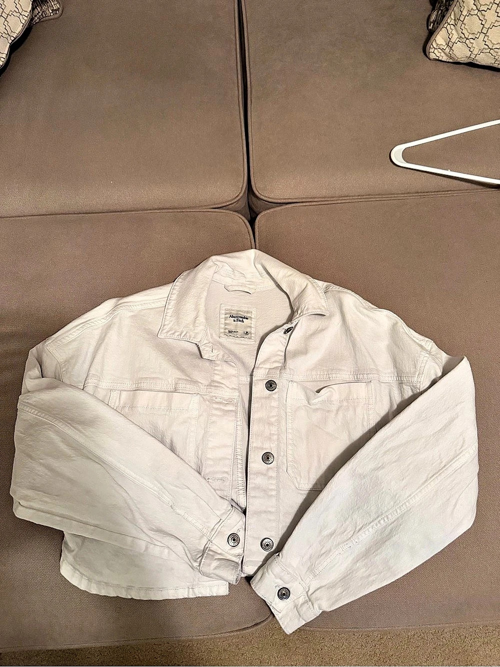 Abercrombie & Fitch Cropped Denim Jacket White Medium
